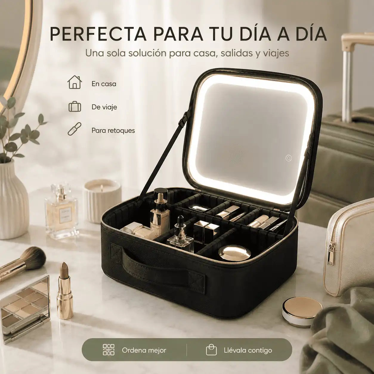 GlowCase™ | Cosmetiquera Profesional con Espejo LED