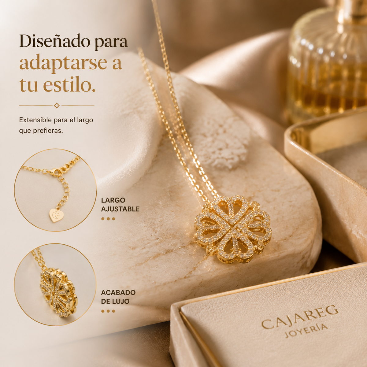 ÉLORA® | Collar Trebol Corazon Extendible