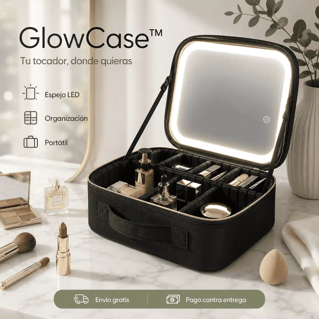 GlowCase™ | Cosmetiquera Profesional con Espejo LED