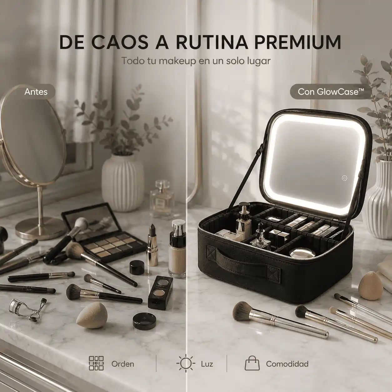 GlowCase™ | Cosmetiquera Profesional con Espejo LED